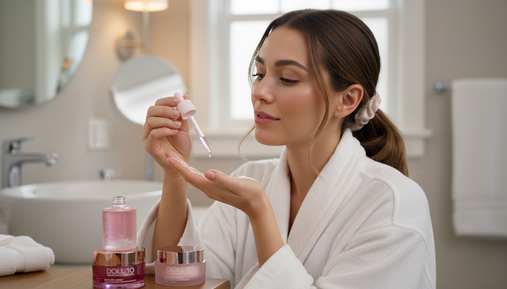 Woman Using Doll 10's Body Glow Products