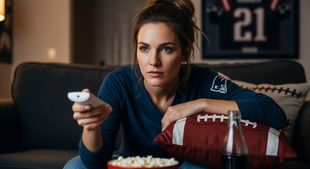 woman watching a game with Official NFL Tees