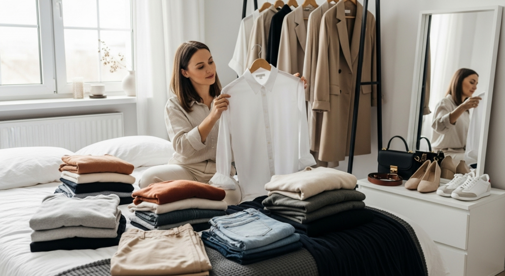 woman folding clothes