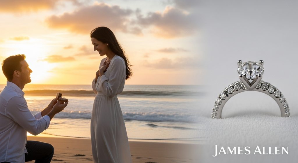 couple getting engaged with James Allen ring