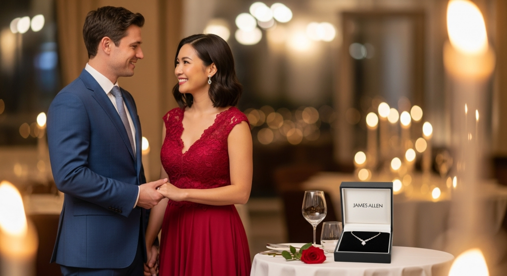 anniversary couple with James Allen jewelry