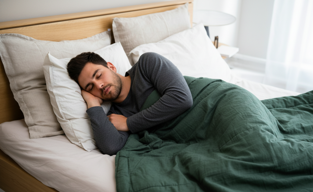 man sleeping in bed