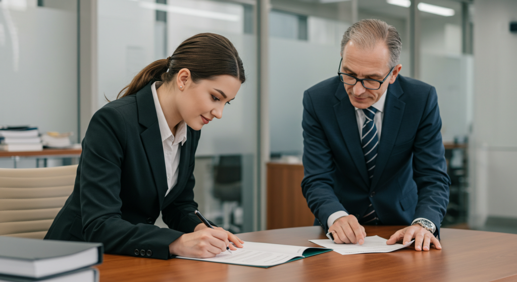 man and woman signing a loan