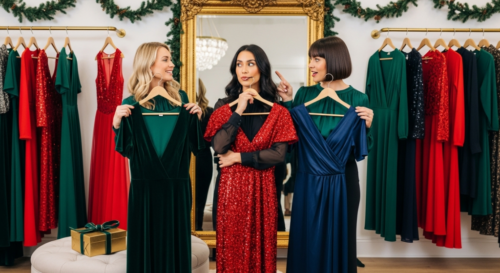 women shopping for christmas clothes