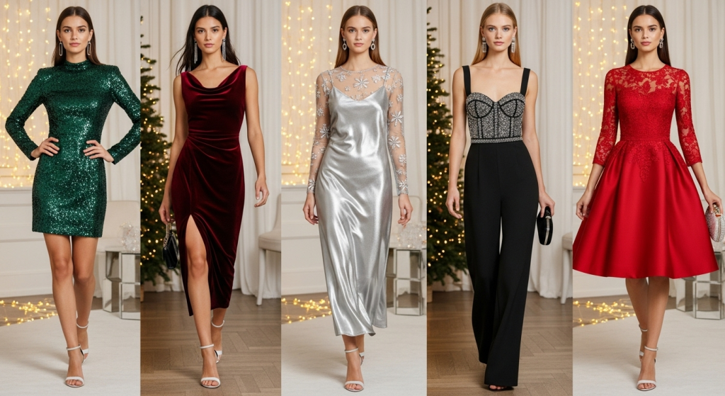 models wearing christmas outfits
