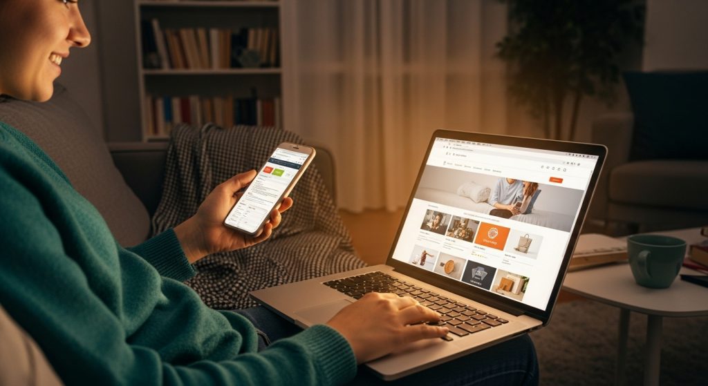 girl shopping online on laptop