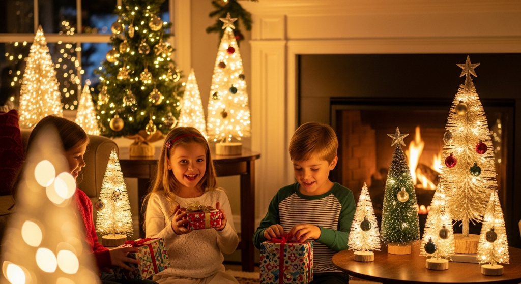 children receiving Christmas presents