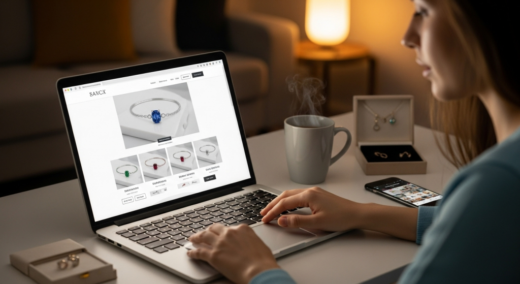 woman buying jewelry online