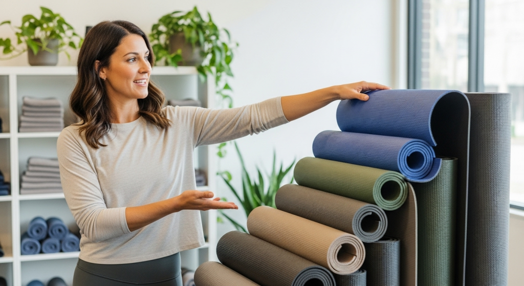 woman with yoga mats