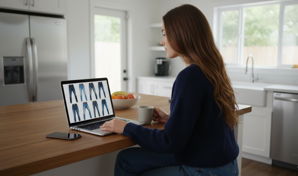 girl buying jeans online