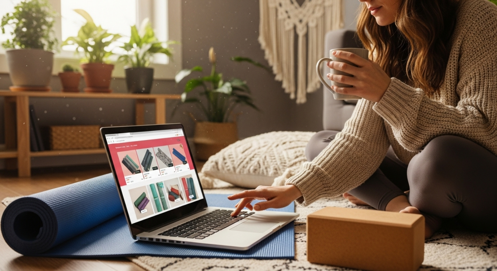 woman buying yoga mats