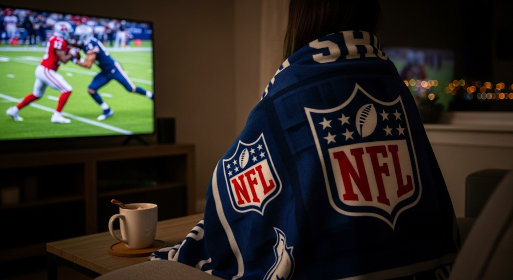 woman watching a game with Official NFL Tees