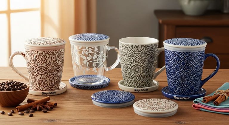 Temp-tations Set of 4 Ceramic and Glass Seal Mugs, a Cozy, Mix-and-Match Mug Set for Coffee, Soup, and Meal Prep