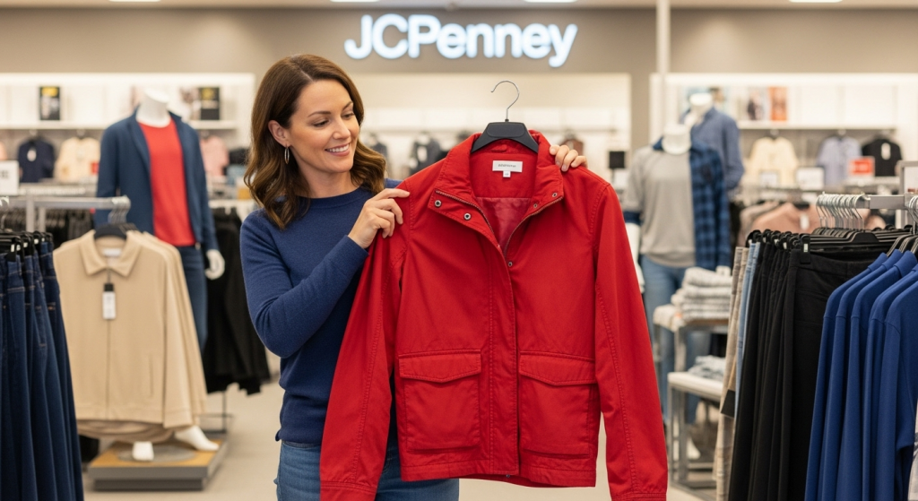 woman buying a men's jacket at JCPenney