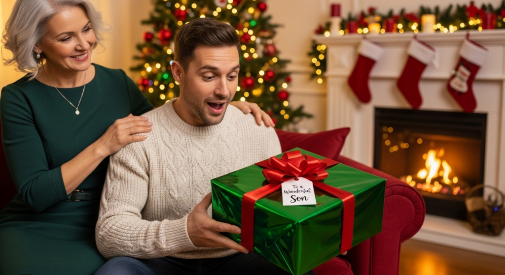 man receiving Christmas gift