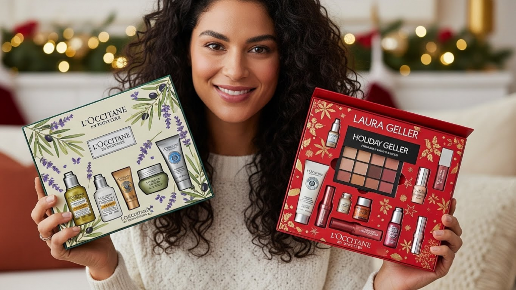 girl with L'Occitane and Laura Geller products
