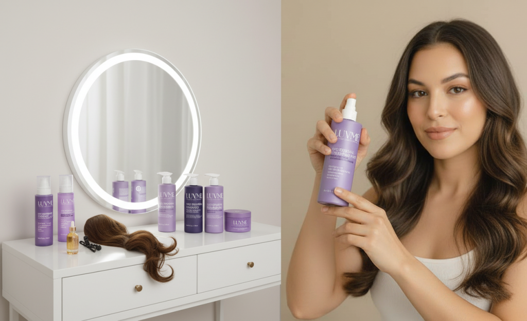 model with luvme hair products