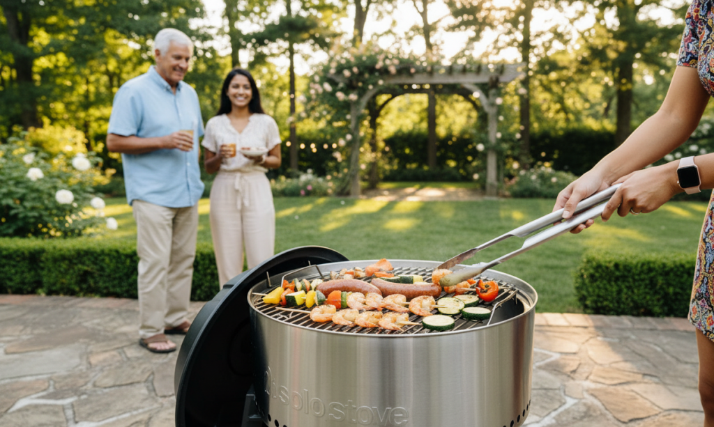 people grilling on a Solo Stove barbecue