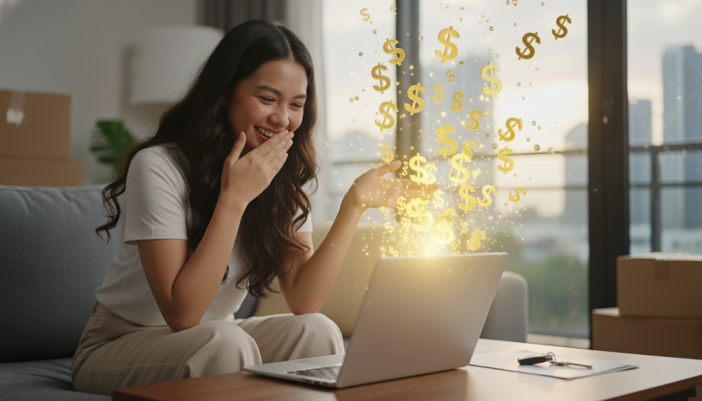 girl on laptop with approved personal loan