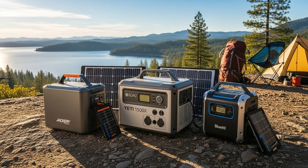 Three portable generators outdoors.