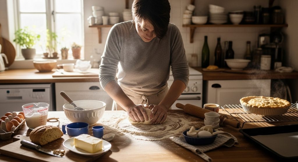 person making bread at home