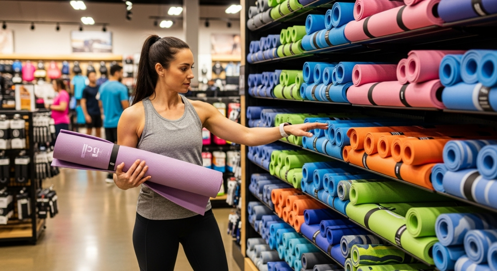 woman buying yoga mats
