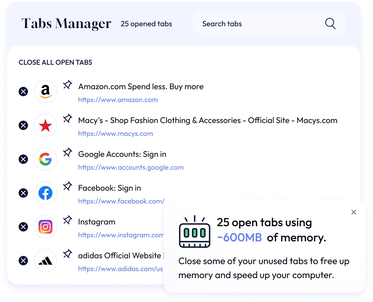 Manage Open Tabs